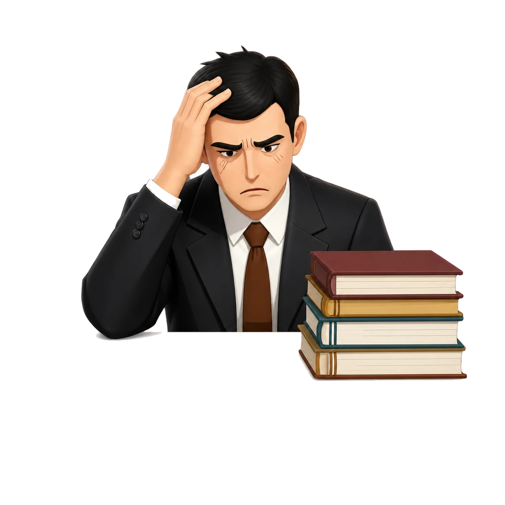 Estudiante de Derecho agobiado entre manuales