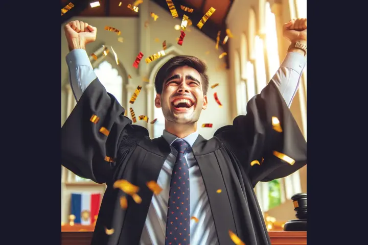 Abogado contento por aprobar el examen de acceso a la abogacía