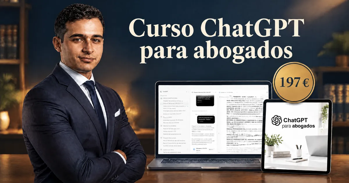 Carlos Rivero junto al portátil con ChatGPT Work y la tableta con la portada del Curso ChatGPT para abogados, por 197 €.
