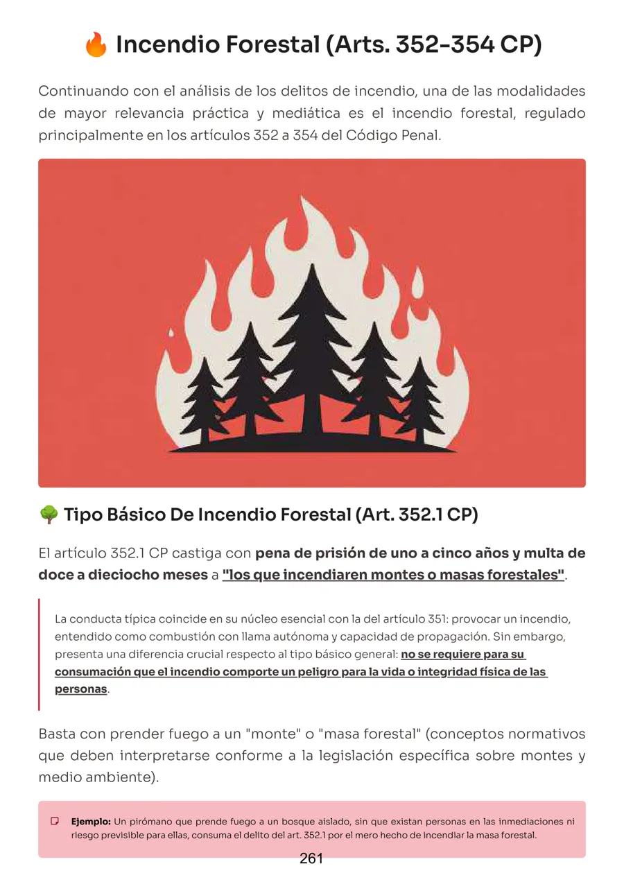 Página real del Manual de Derecho Penal Especial: el incendio forestal explicado con un dibujo a toda página