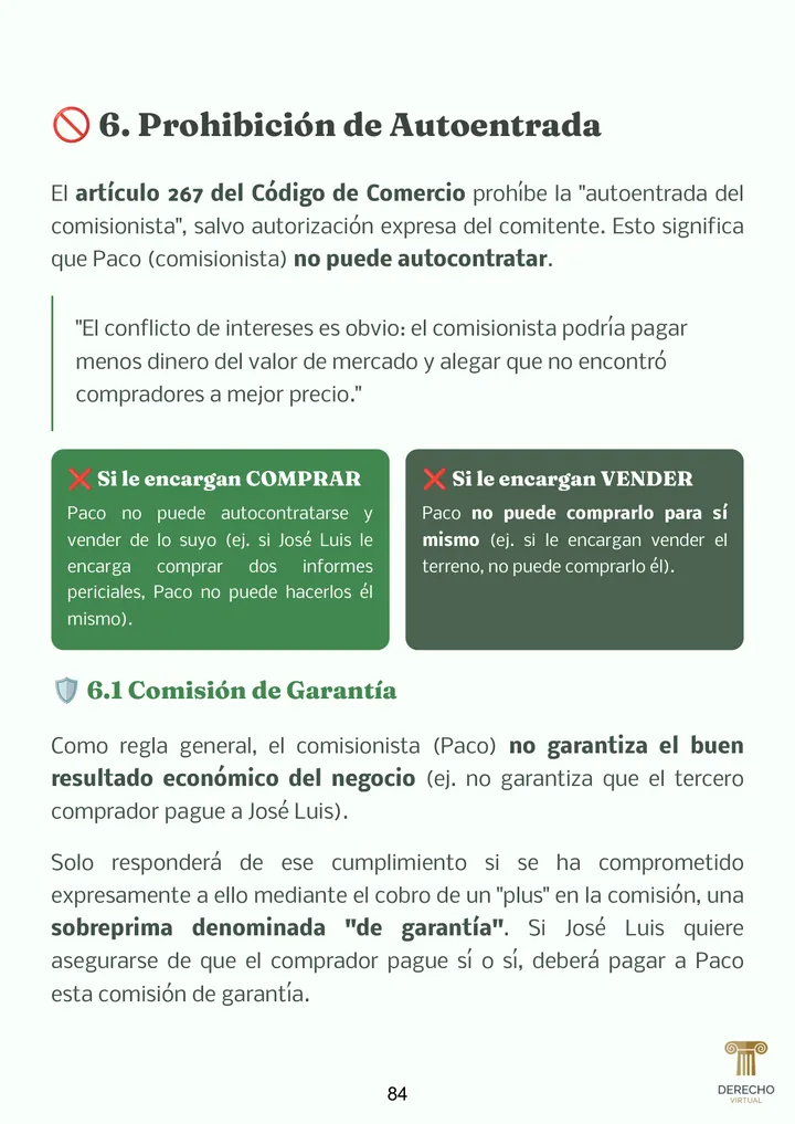 Página real del manual de Mercantil III: Prohibición de autoentrada del comisionista
