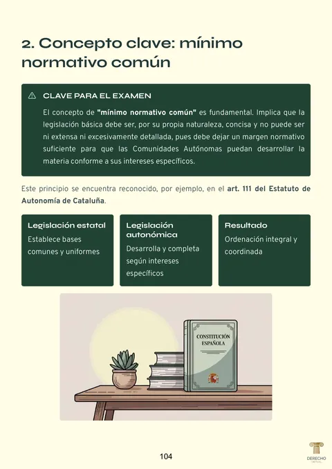 Página 104 del manual de Derecho Administrativo I: concepto clave y recuadro «Clave para el examen»