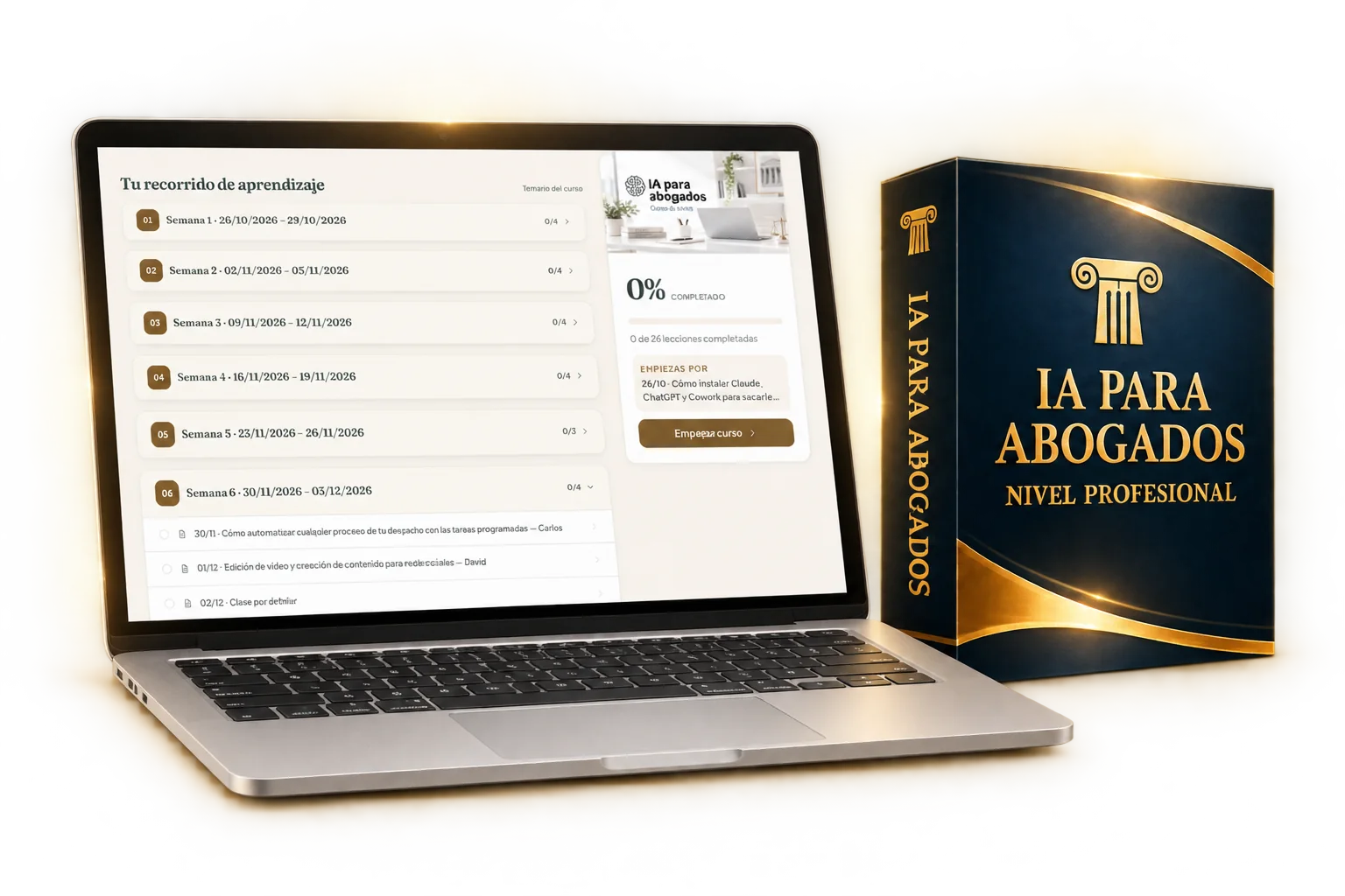 Portátil con la academia de Derecho Virtual: las 6 semanas de IA para Abogados · Nivel Profesional, del 26 de octubre al 3 de diciembre de 2026