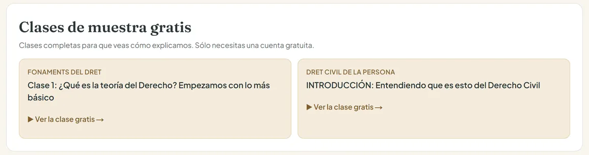 Clases de muestra gratis de Fundamentos del Derecho y Derecho Civil de la Persona en el pack de la Universitat de Barcelona de la Academia de Derecho Virtual