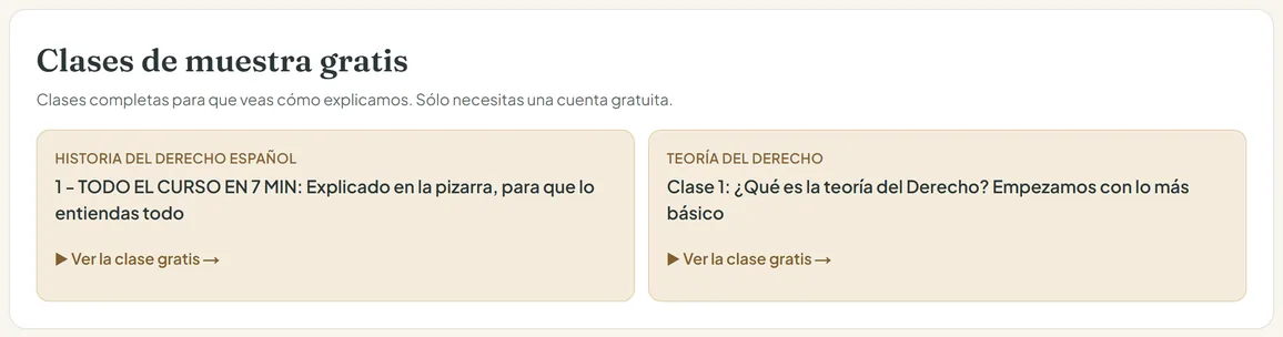 Clases de muestra gratis de Historia del Derecho Español y Teoría del Derecho en el pack UNED de la Academia de Derecho Virtual