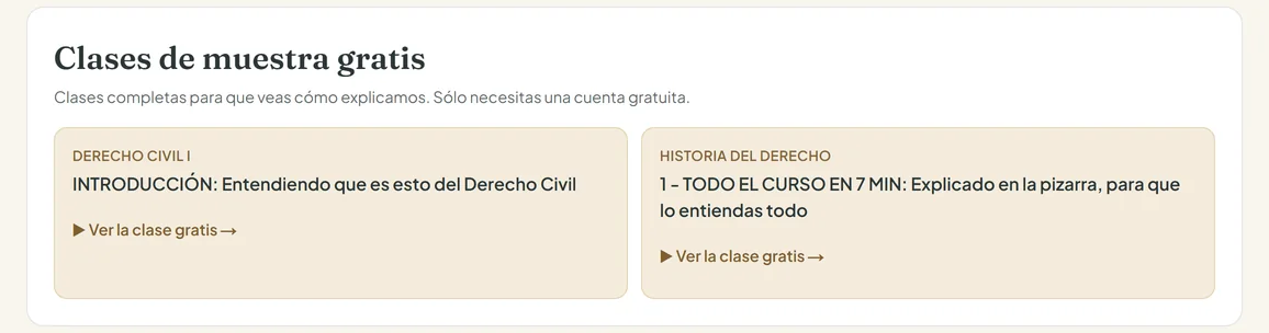 Clases de muestra gratis de Derecho Civil I e Historia del Derecho en el pack URJC de la Academia de Derecho Virtual