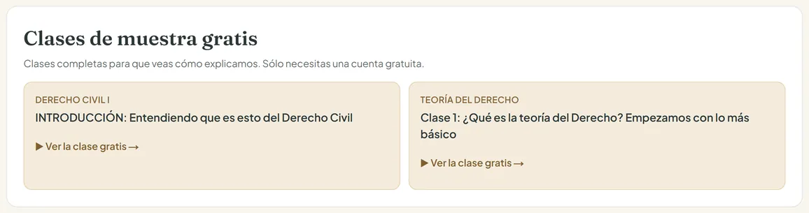 Clases de muestra gratis de Derecho Civil I y Teoría del Derecho en el pack UV de la Academia de Derecho Virtual