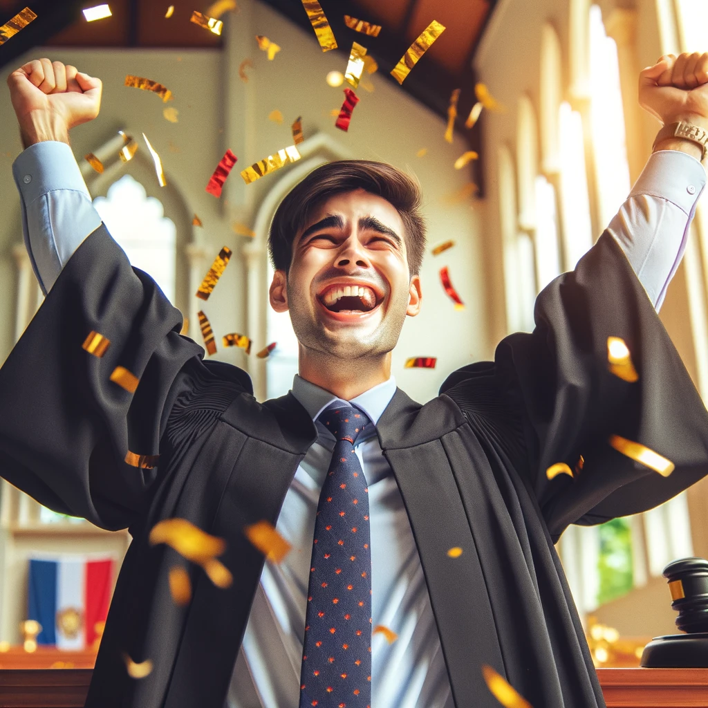 Abogado contento por aprobar el examen de acceso a la abogacía